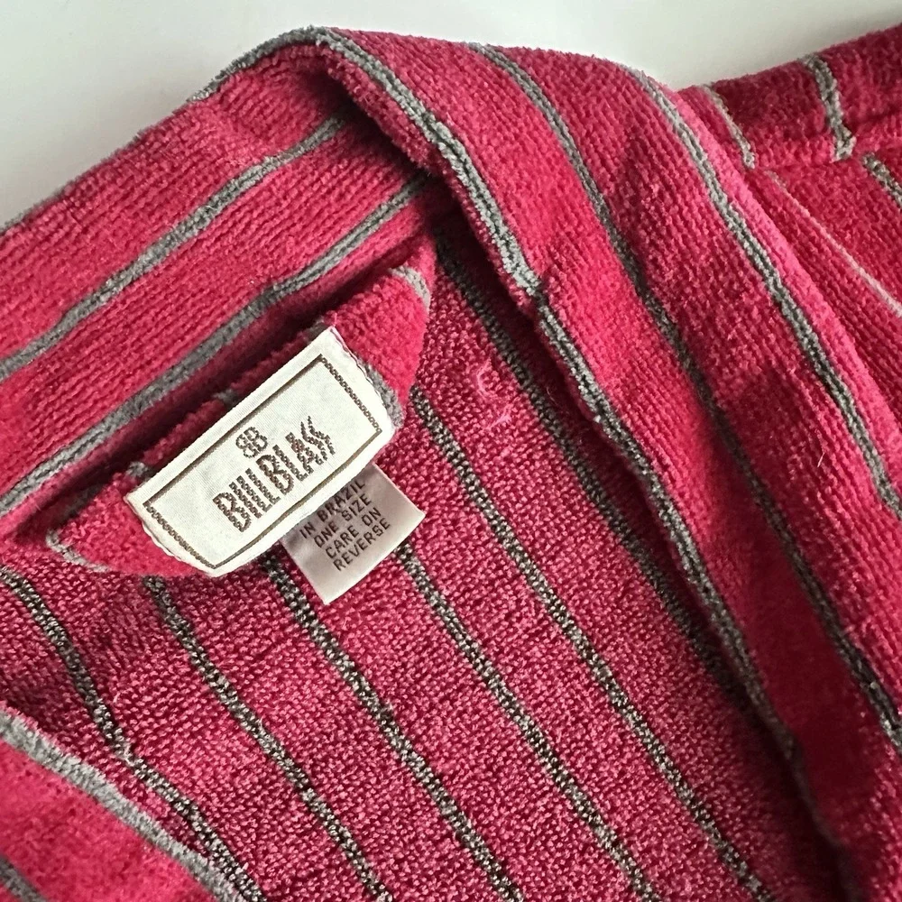 Vintage Bill Blass Robe Mens One Size Burgandy Striped Terry Cotton Belt Lounge